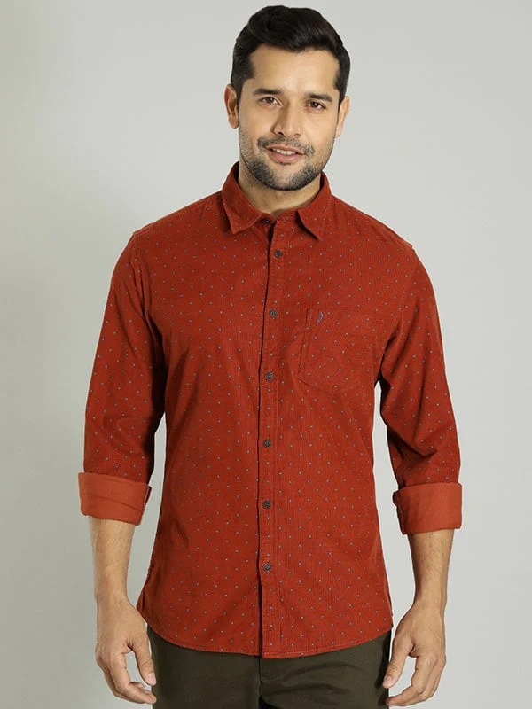 Indian Terrain Men's Slim Fit Full Sleeve All Over Print Red Shirt